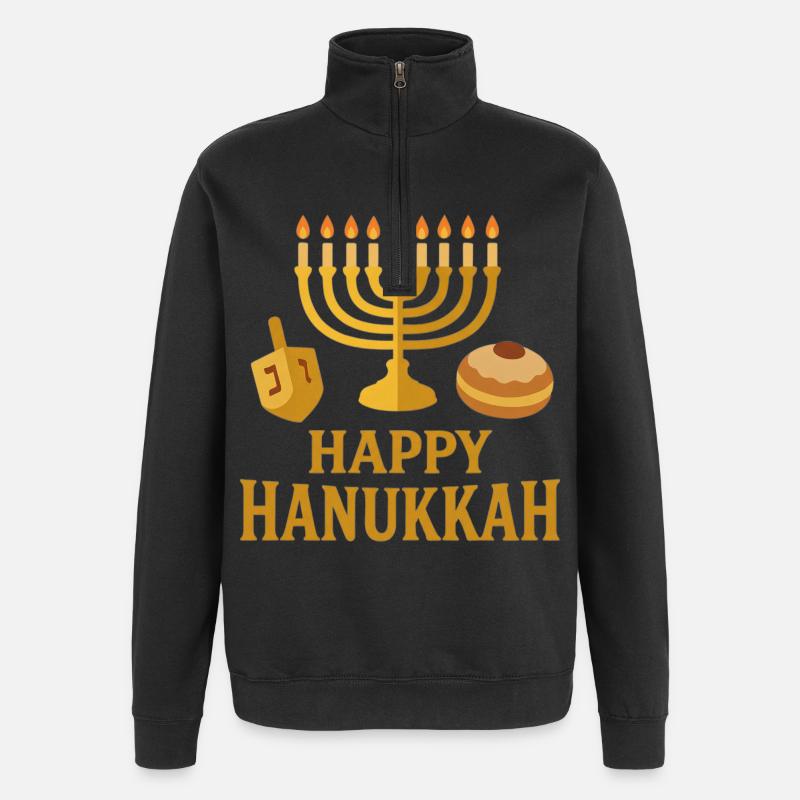 Menorah d’or : Joyeux Hanoukka - Sweat à zip 1/4 - noir