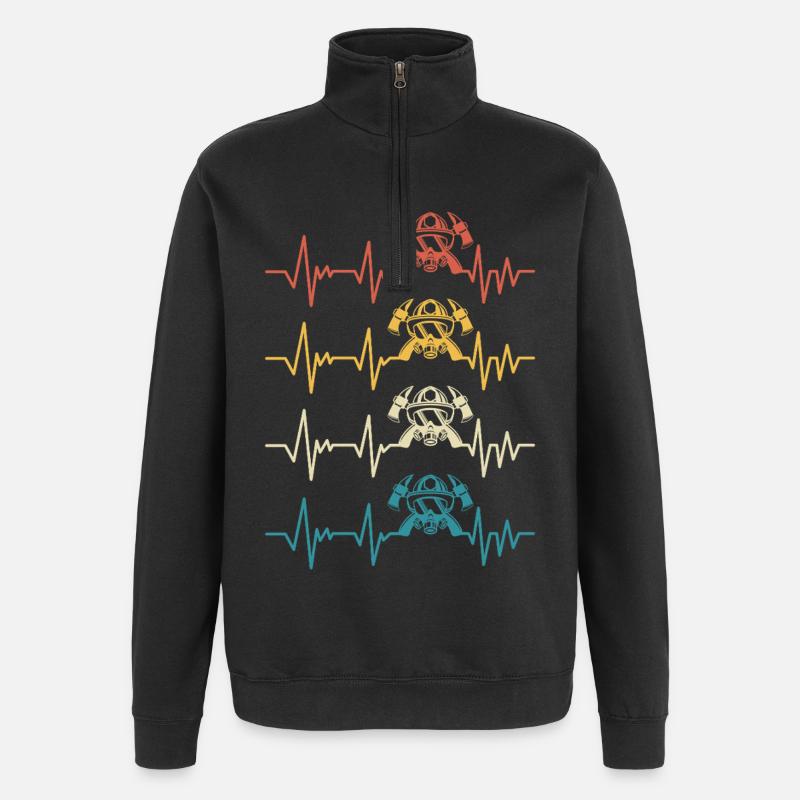 pompier retro battement de coeur sapeur-pompier - Sweat à zip 1/4 - noir