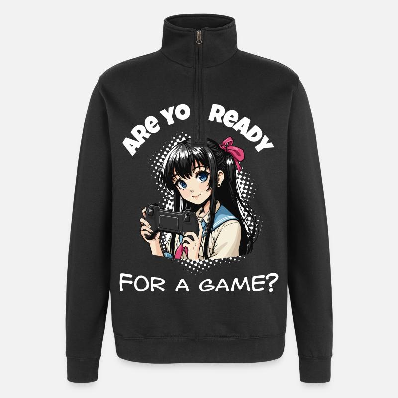 Bist du bereit? Gaming - Quarter-Zip-Sweatshirt - Schwarz