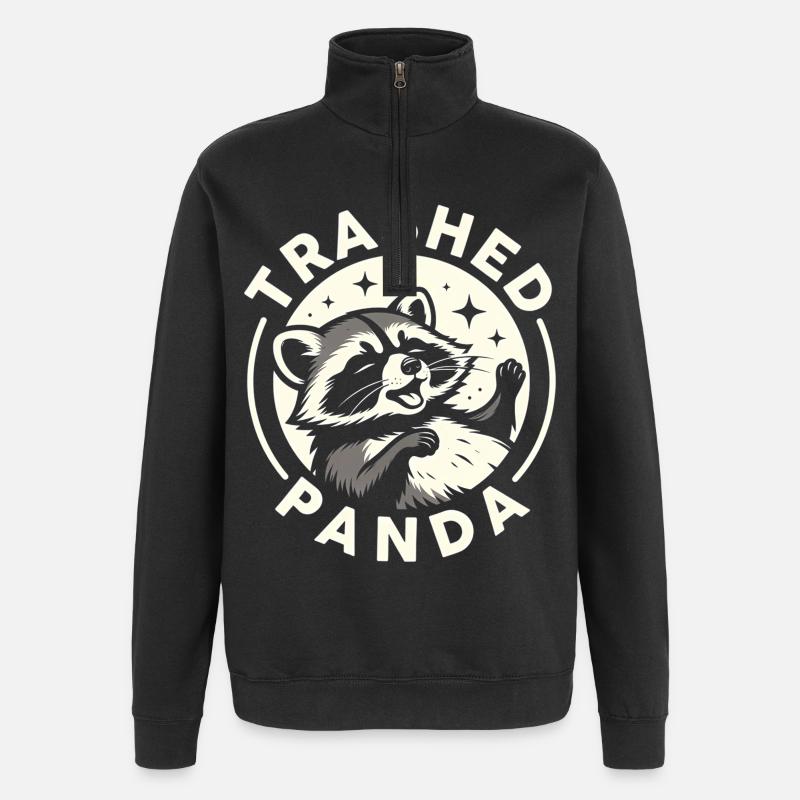 Trashed Panda Raccoon Funny Meme Design - Quarter-Zip Sweatshirt - black