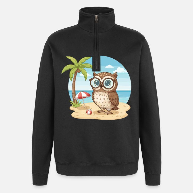 Süße Eule mit Brille Strandsommerferien - Quarter-Zip-Sweatshirt - Schwarz