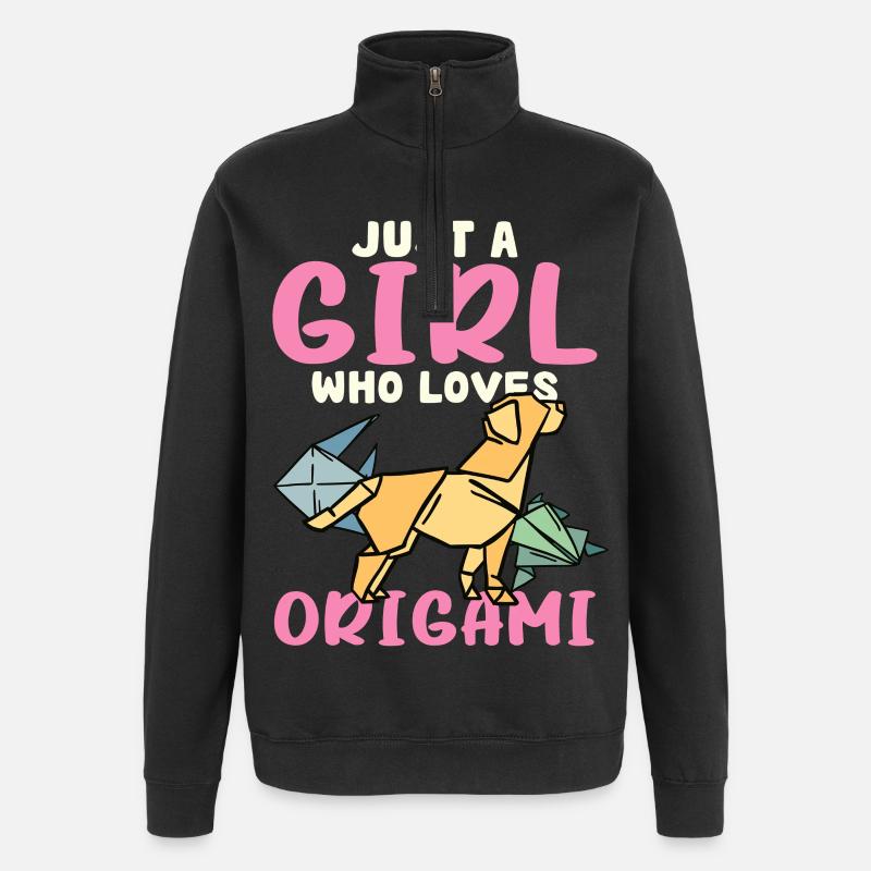 Nur ein Mädchen liebt Origami - Quarter-Zip-Sweatshirt - Schwarz