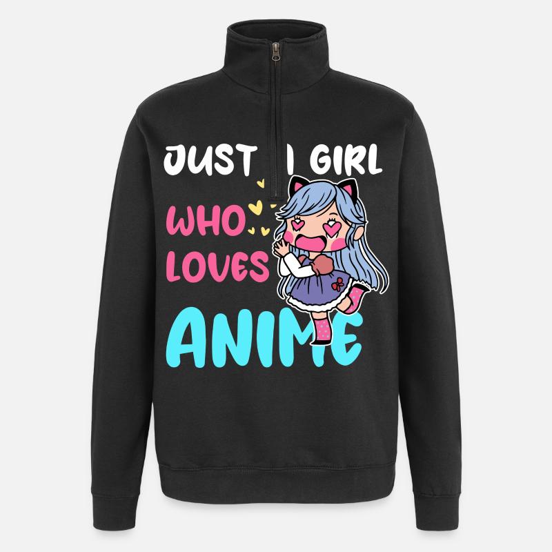 Mädchen liebt Anime Chibi - Quarter-Zip-Sweatshirt - Schwarz