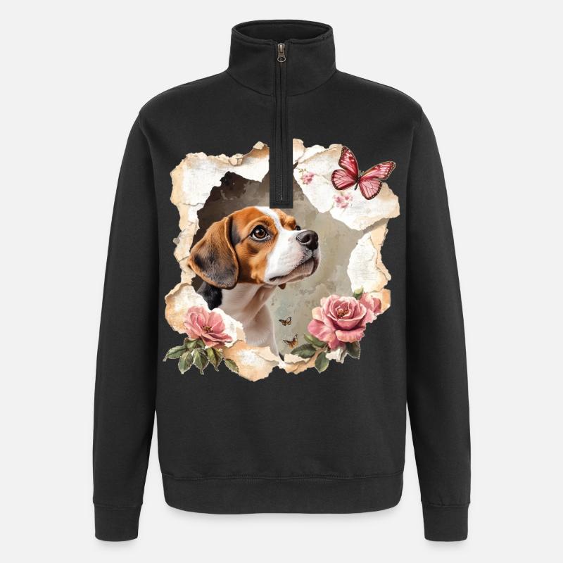Beagle with butterfly - Quarter-Zip Sweatshirt - black