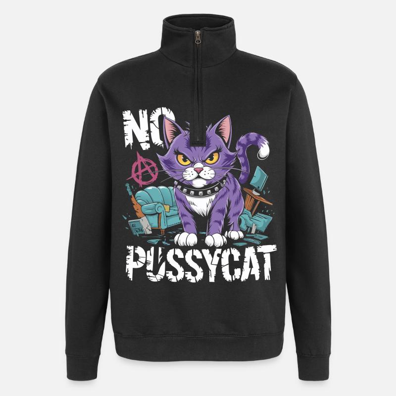 Rebelle Chat : Pas de Pussycat Design - Sweat à zip 1/4 - noir