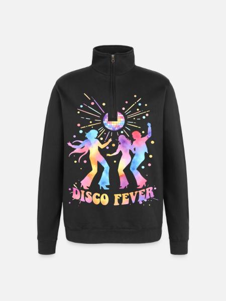 DISCO FEVER Party 70s Dance Watercolor - Quarter-Zip Sweatshirt - black