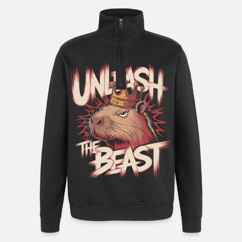 Capybara König Unleash the Beast Design - Quarter-Zip-Sweatshirt - Schwarz