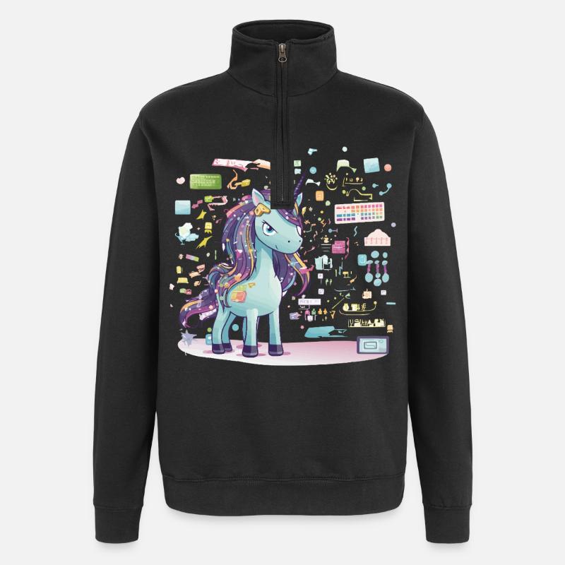 Unicorn Technikzauber Illustration - Quarter-Zip-Sweatshirt - Schwarz