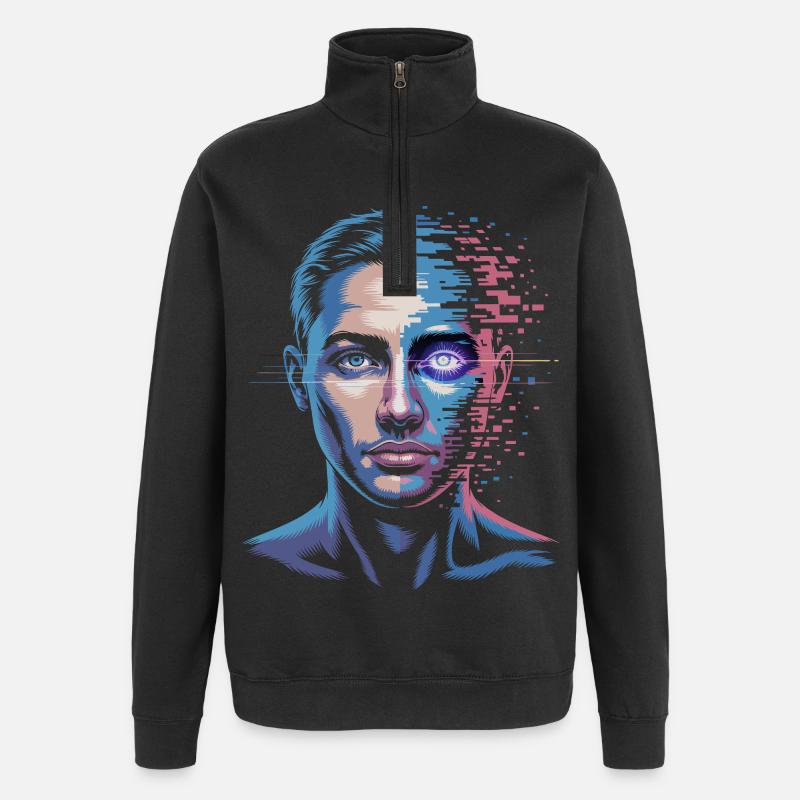 Digital human with glitch effect - Quarter-Zip Sweatshirt - black