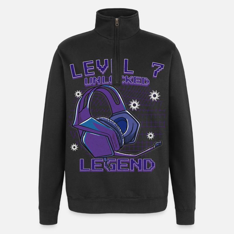Level Unlocked Kopfhörer Neon - Quarter-Zip-Sweatshirt - Schwarz