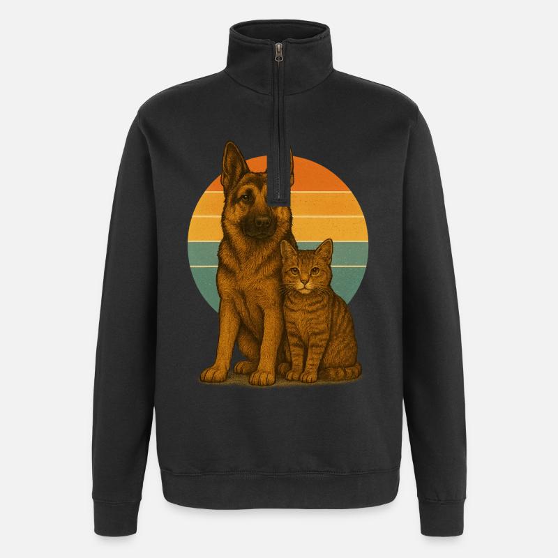 German Shepherd and Cat - Quarter-Zip Sweatshirt - black