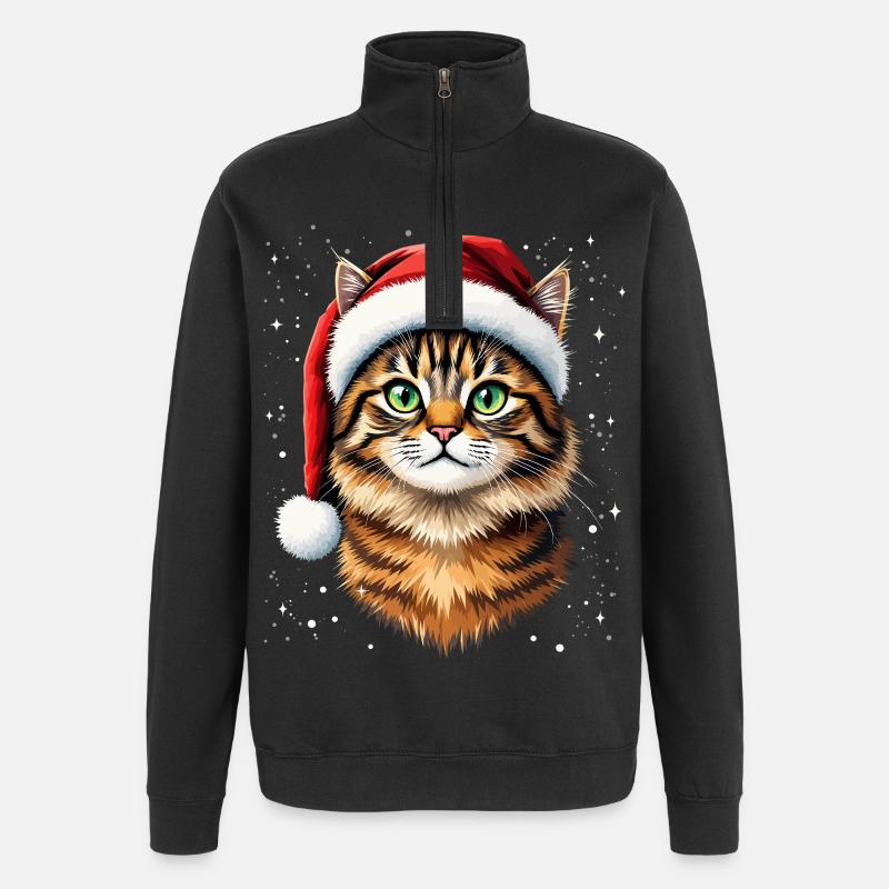 Chaton Noël au Chapeau Rouge - Sweat à zip 1/4 - noir