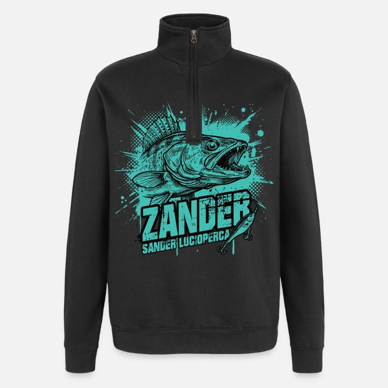 Zander Angler: Der Raubfisch-Jäger - Quarter-Zip-Sweatshirt - Schwarz