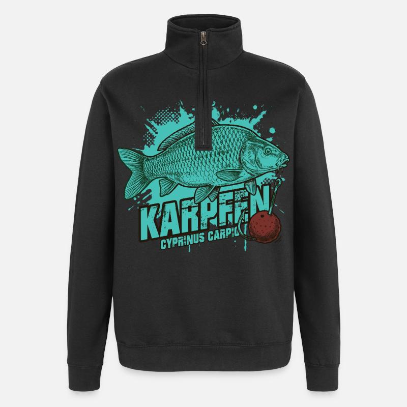 Karpfen – Der König des Sees - Quarter-Zip-Sweatshirt - Schwarz