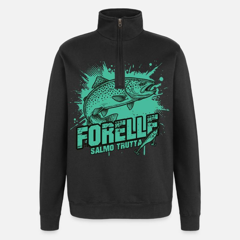Truite – Une beauté à l'hameçon - Sweat à zip 1/4 - noir