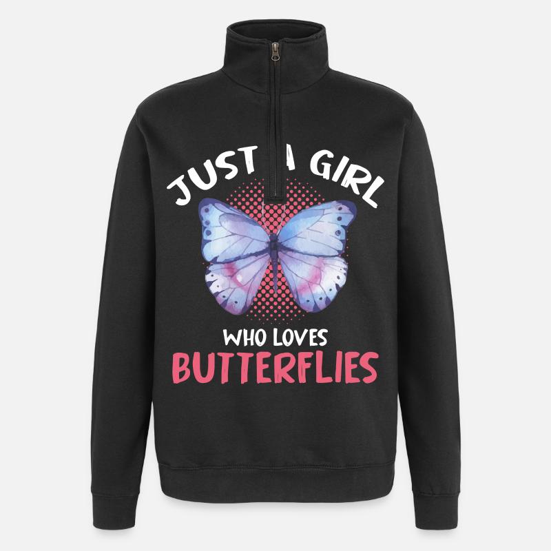 Nur ein Mädchen liebt Schmetterlinge - Quarter-Zip-Sweatshirt - Schwarz