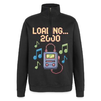 Retro Pixel Design – Loading 2000 - Quarter-Zip-Sweatshirt - Schwarz - Vorne - AI Model Female 172 light (172cm) & AI Model Male 178 dark (178cm)