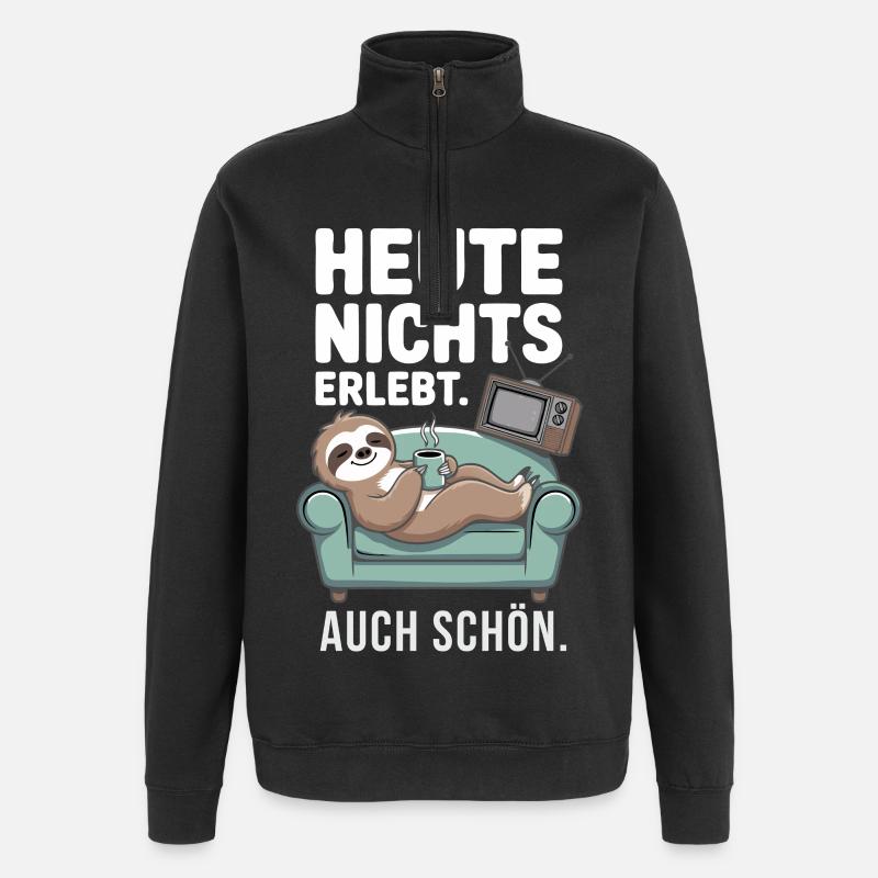 Sloth Motif – Nothing Experienced Today - Quarter-Zip Sweatshirt - black