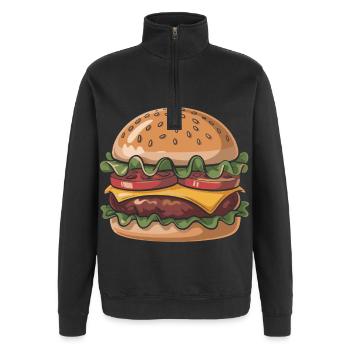Frischer Burger Genuss - Quarter-Zip-Sweatshirt - Schwarz - Vorne - AI Model Female 172 light (172cm) & AI Model Male 178 dark (178cm)