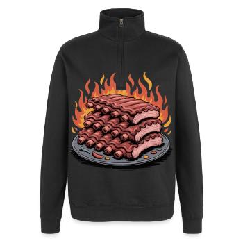 Feuergegrillte Rippchen Platte - Quarter-Zip-Sweatshirt - Schwarz - Vorne - AI Model Female 172 light (172cm) & AI Model Male 178 dark (178cm)