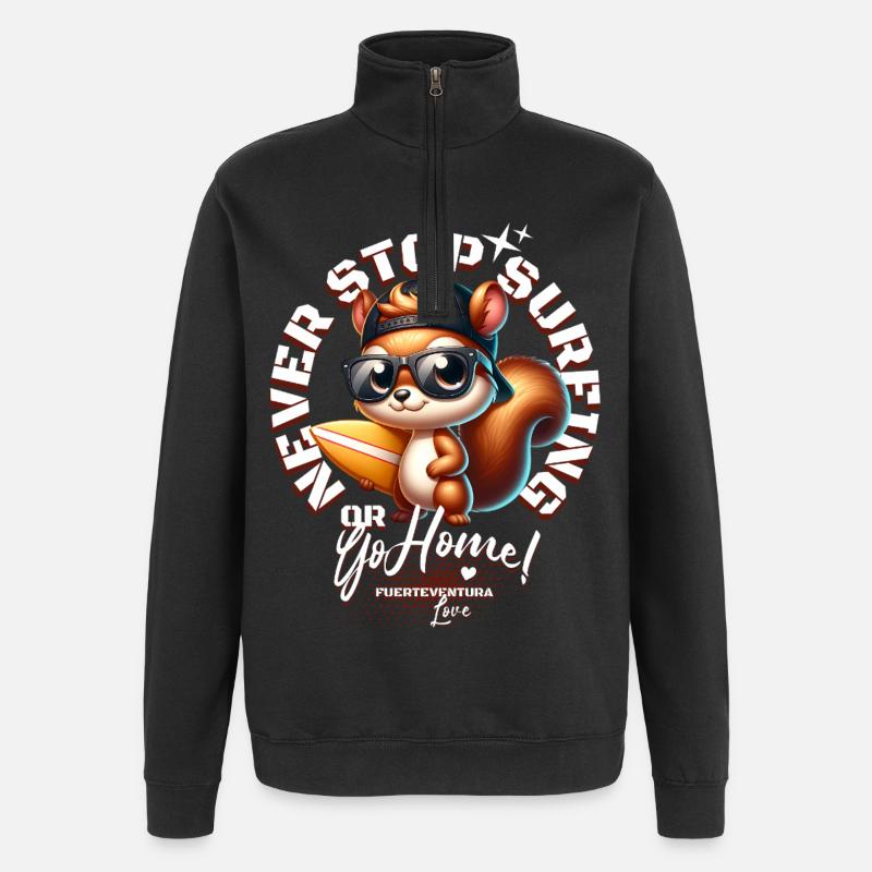 Surfer squirrel with surfboard - Quarter-Zip Sweatshirt - black
