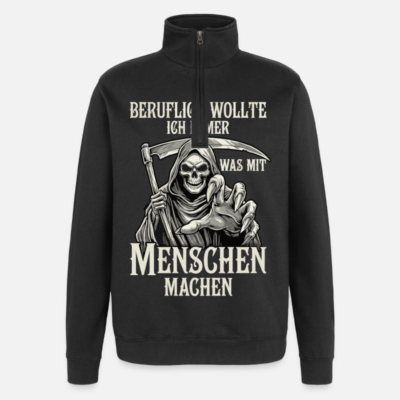 Beruflich was mit Menschen... (Sensenmann) - Quarter-Zip-Sweatshirt - Schwarz