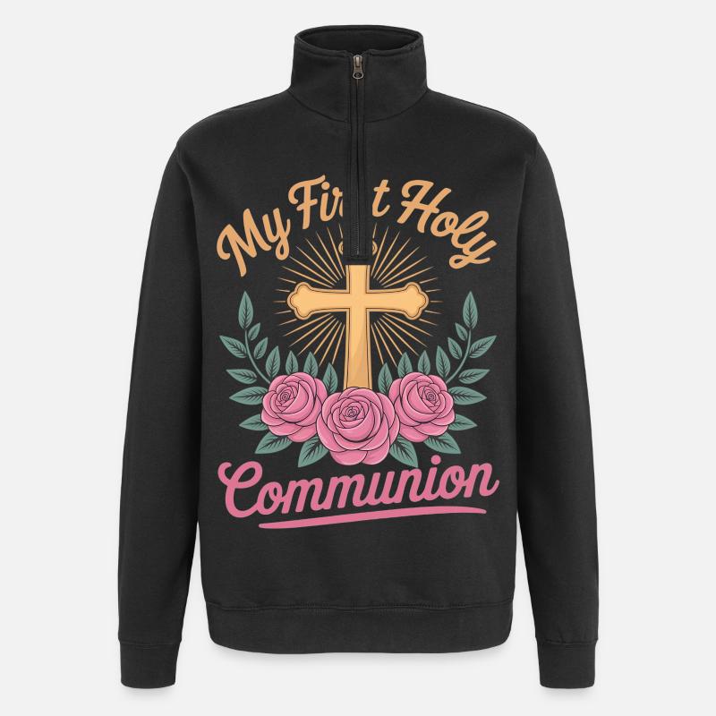 First Holy Communion Cross Roses - Quarter-Zip Sweatshirt - black