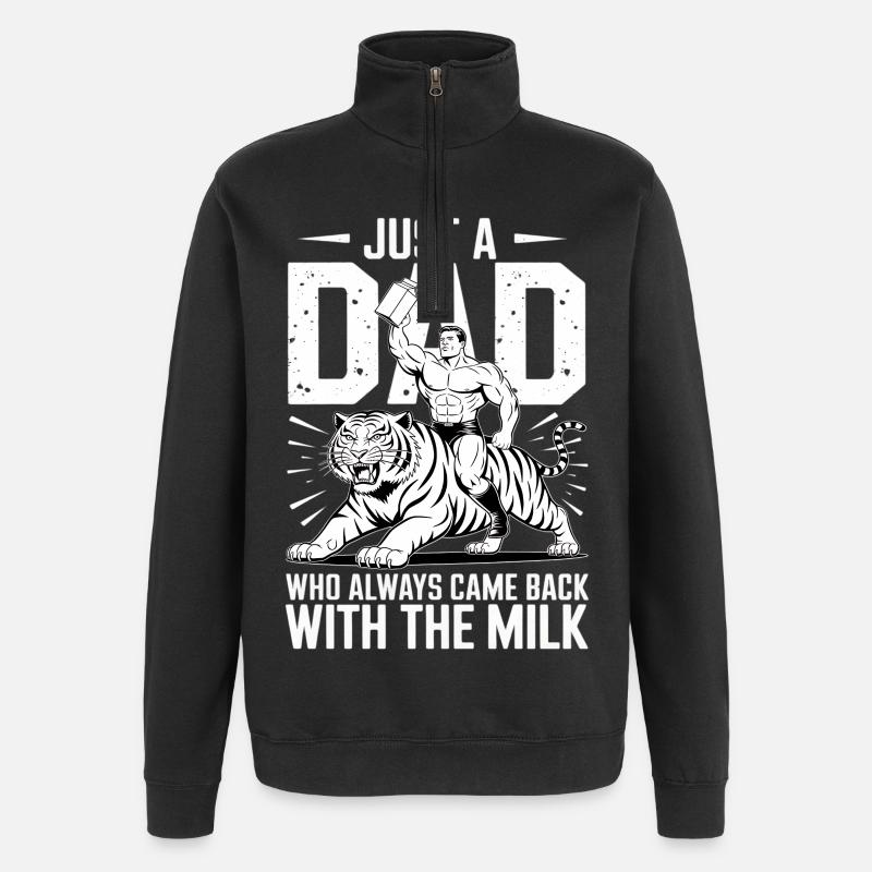 Milch Papa Tigerheld - Quarter-Zip-Sweatshirt - Schwarz