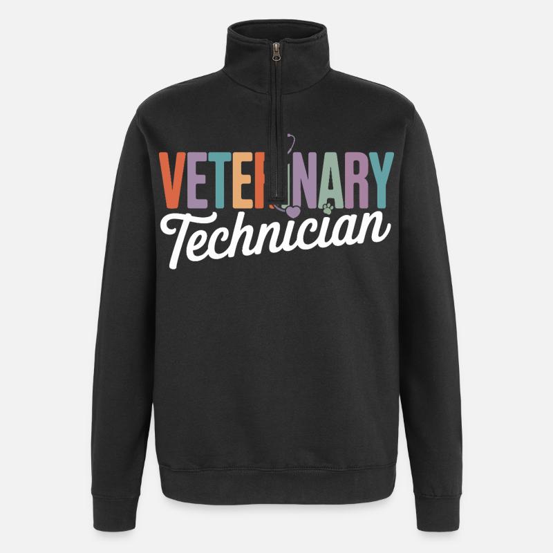 Logo Arc-en-ciel du technicien vétérinaire - Sweat à zip 1/4 - noir