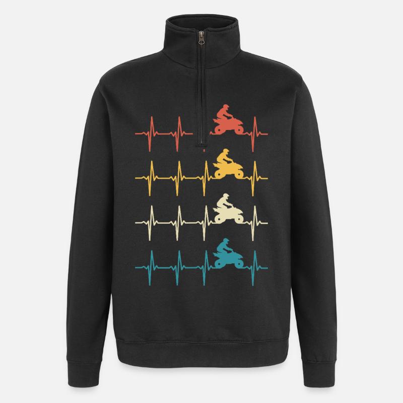 Quad Heartbeat Retro 4x4 ATV Quad Biker - Quarter-Zip Sweatshirt - black