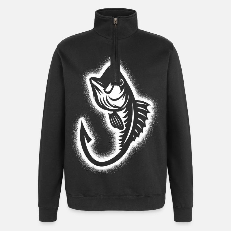 Pêcheur, pêcheur, pêcheurs, pêcheurs masculins - Sweat à zip 1/4 - noir