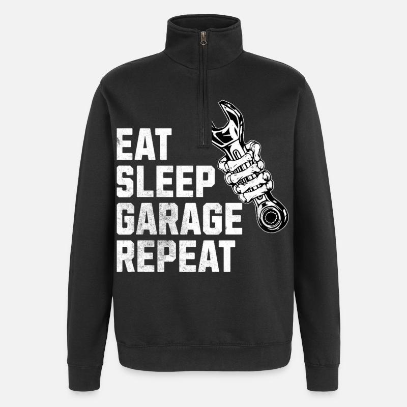Eat Sleep Garage - Sweat à zip 1/4 - noir