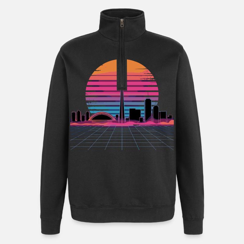 Neon Skyline Retro Sunset - Quarter-Zip Sweatshirt - black