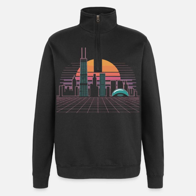Neon Skyline Sunset - Quarter-Zip Sweatshirt - black