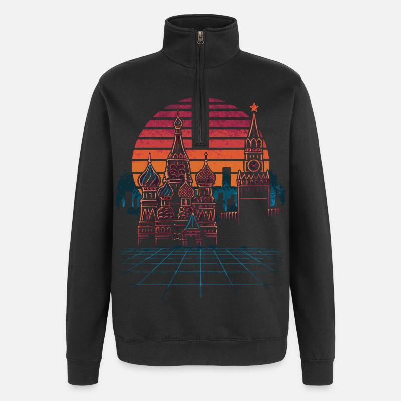 Neon Moskau Skyline Retro - Quarter-Zip-Sweatshirt - Schwarz