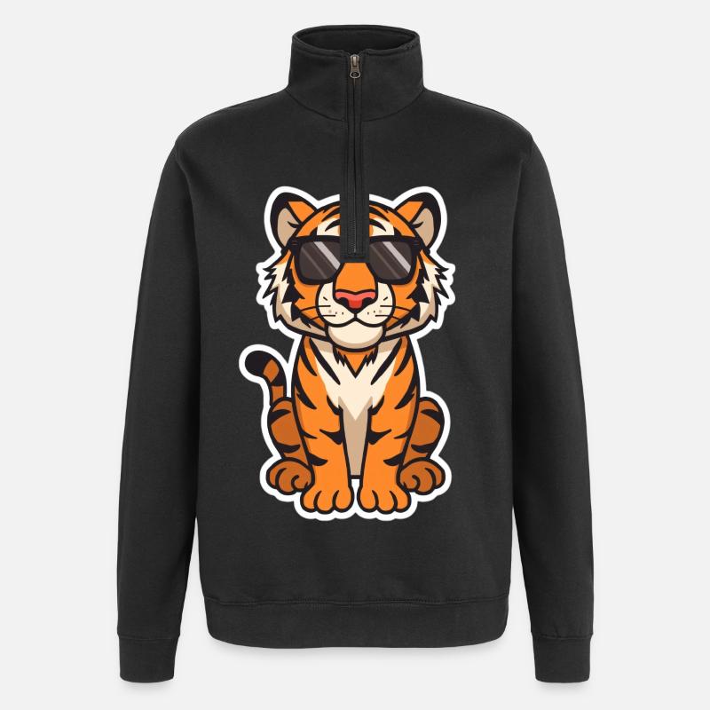 Tiger Illustration mit Sonnenbrille - Quarter-Zip-Sweatshirt - Schwarz
