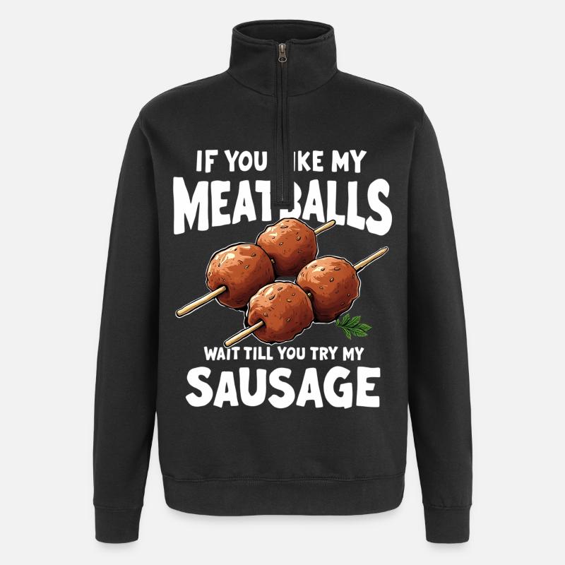 Fleischbällchen Spießwitz Spruch - Quarter-Zip-Sweatshirt - Schwarz
