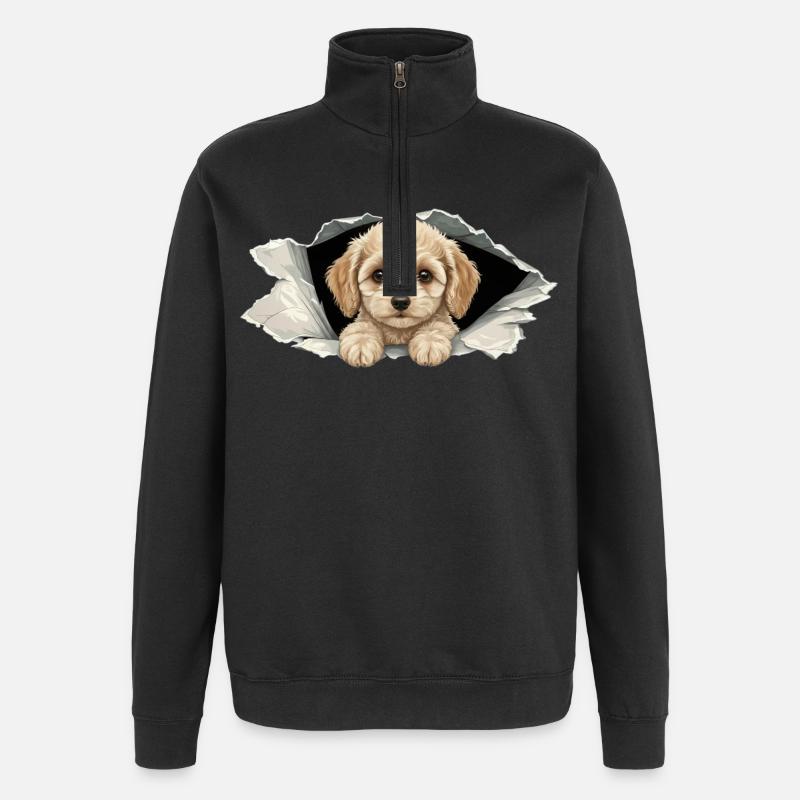 Niedlicher Cockapoo Goldendoodle Zerrissenes Papier - Quarter-Zip-Sweatshirt - Schwarz