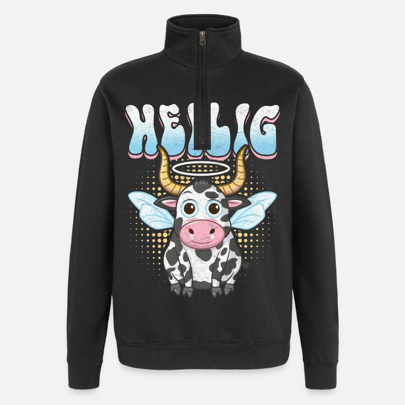 Vache Sacrée avec Auréole et Ailes - Sweat à zip 1/4 - noir