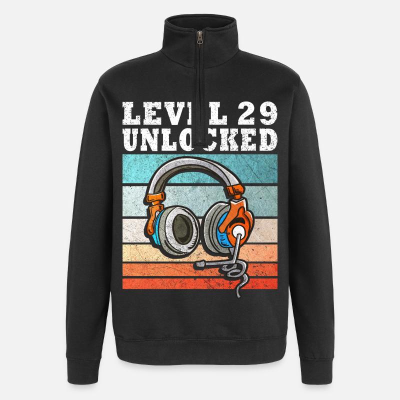 Level 29 Unlock Kopfhörer Retro - Quarter-Zip-Sweatshirt - Schwarz