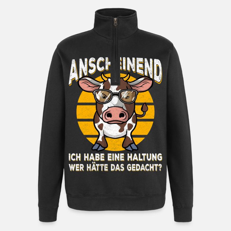 Cow with Style Attitude Saying - Quarter-Zip Sweatshirt - black