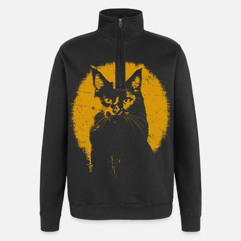 Chat silhouette  - Sweat à zip 1/4 - noir