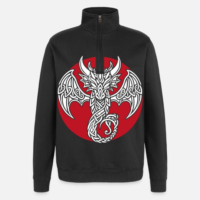 Weißer keltischer Drache auf Rot - Quarter-Zip-Sweatshirt - Schwarz