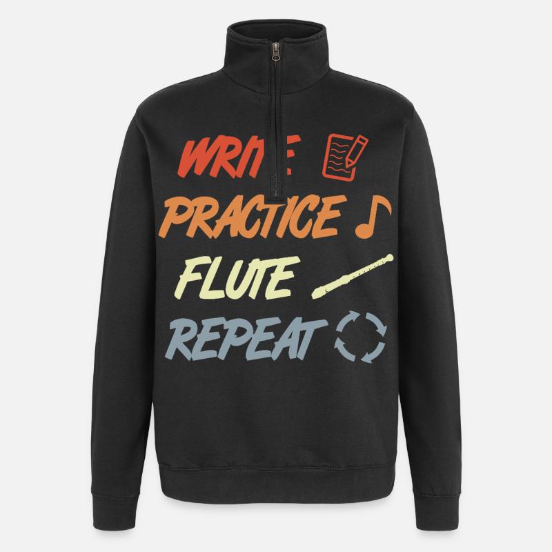 Write Practice Flute Repeat - Quarter-Zip Sweatshirt - black