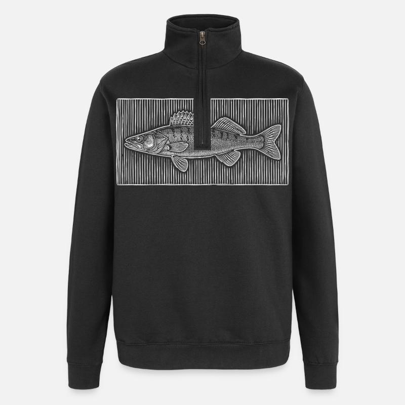 Line-Art – Edles Angler & Fischer Design - Quarter-Zip-Sweatshirt - Schwarz