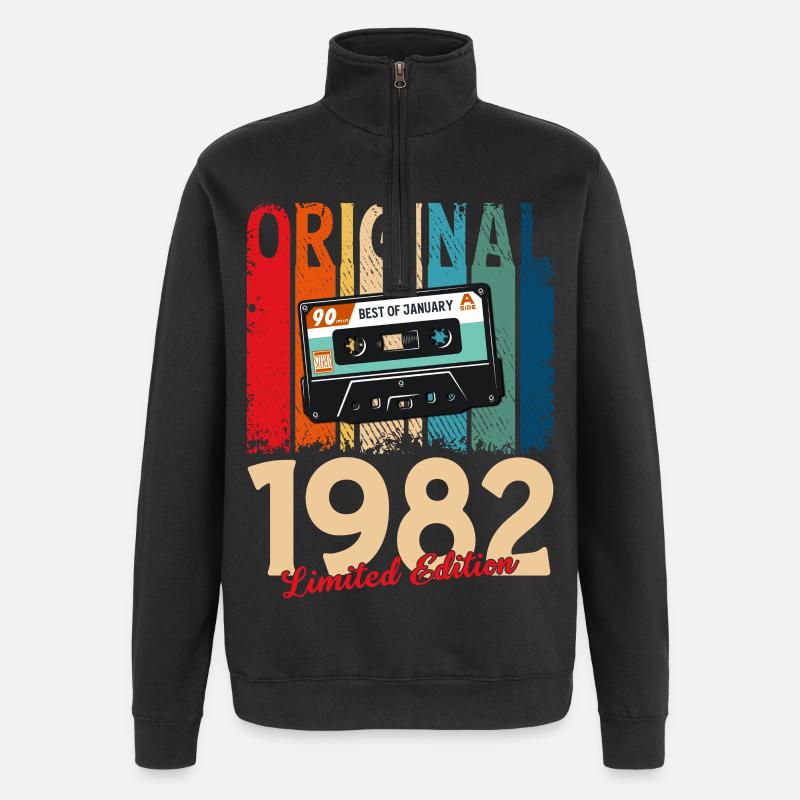 44th Birthday Cassette January 1982 - Quarter-Zip Sweatshirt - black