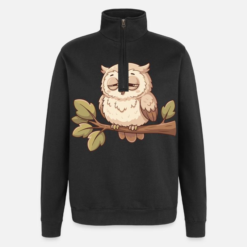 Schlafende Eule auf Ast - Quarter-Zip-Sweatshirt - Schwarz