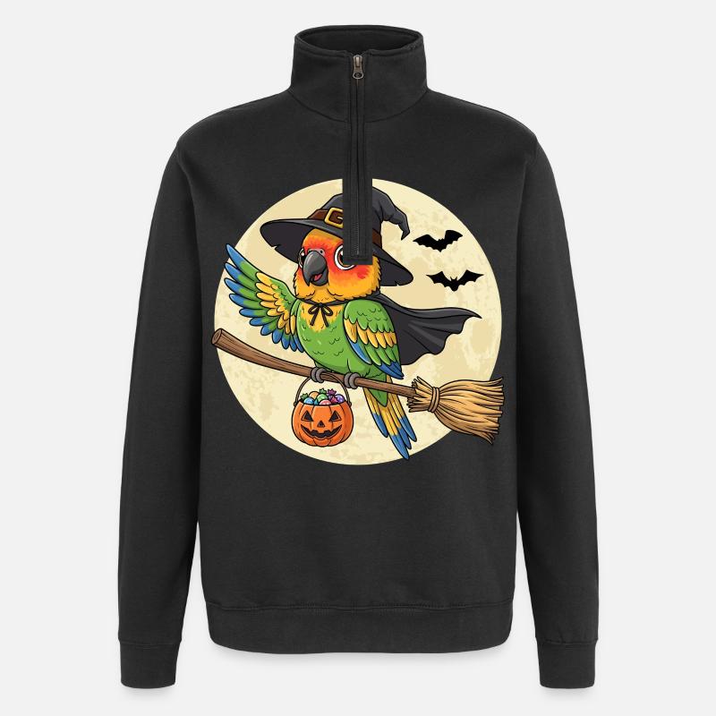 Mignonne Sorcière Perroquet Halloween - Sweat à zip 1/4 - noir