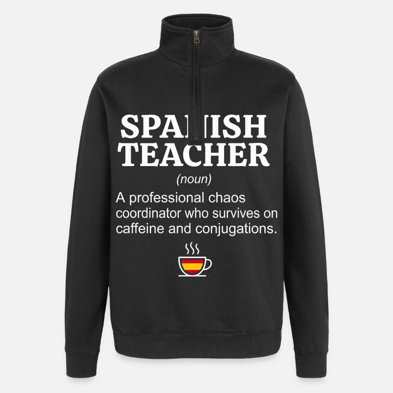 Spanisch Lehrer Definition - Kaffee & Konjugation - Quarter-Zip-Sweatshirt - Schwarz