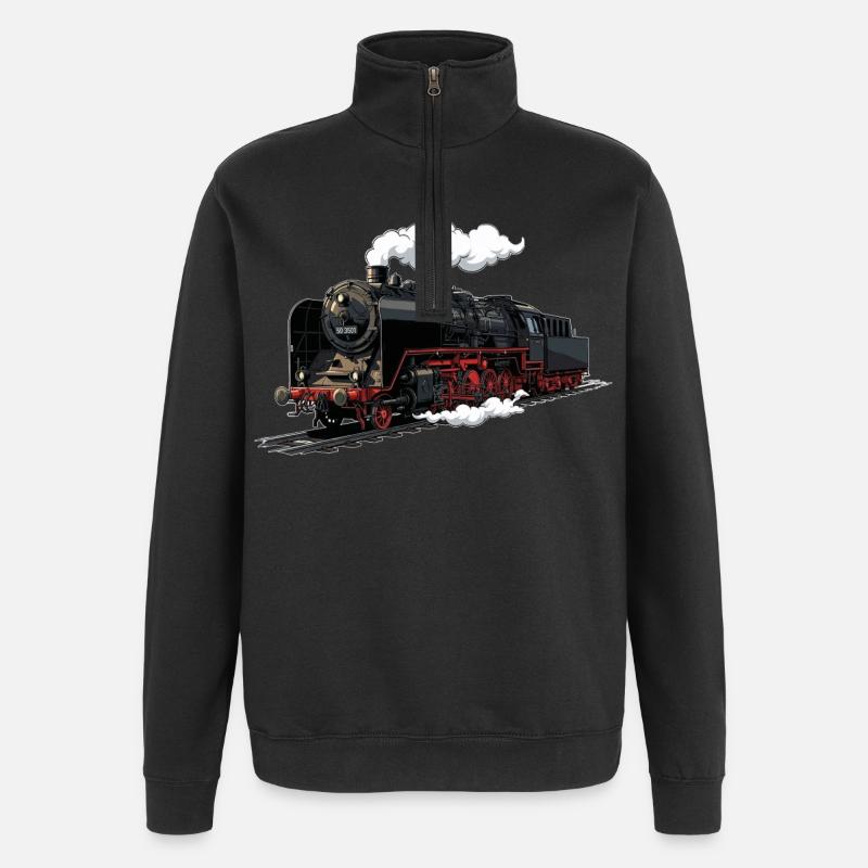 Dampflok Retro-Illustration - Quarter-Zip-Sweatshirt - Schwarz